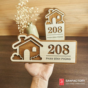 Bảng số nhà, biển số phòng biển số nhà bằng gỗ dán tường có sẵn keo (nội dung làm theo yêu cầu)