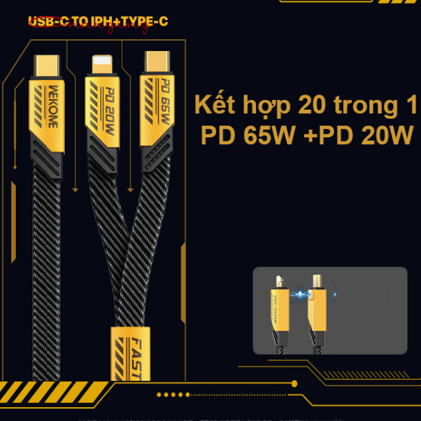 Cáp sạc nhanh WDC hỗ trợ sạc nhanh PD 20W/100W, chính hãng Wekome - Bảo hành 6 tháng