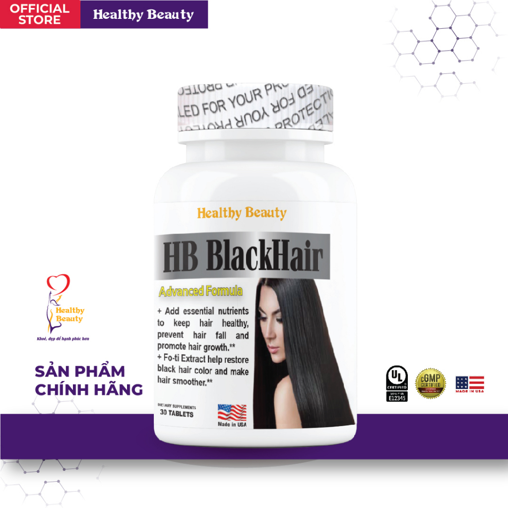 Ảnh Viên Uống Giảm Gãy Rụng và Đen Tóc HB Black Hair Healthy Beauty 1