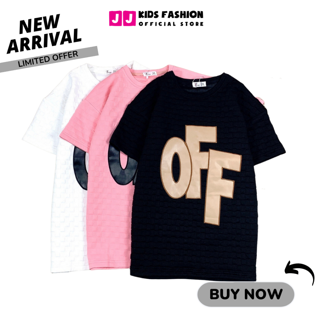 Đầm thời trang bé gái, Đầm cotton xốp thêu chữ Off simily size đại 30-50kg,| JJ Kids Fashion
