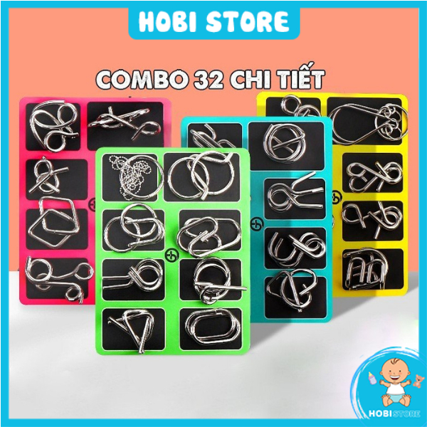 [4 combo 32 móc khoá IQ] Đồ chơi trí tuệ Nhật Bản tháo lắp vòng sắt thông minh, trò chơi gỡ rối mở khóa thử thách tư duy