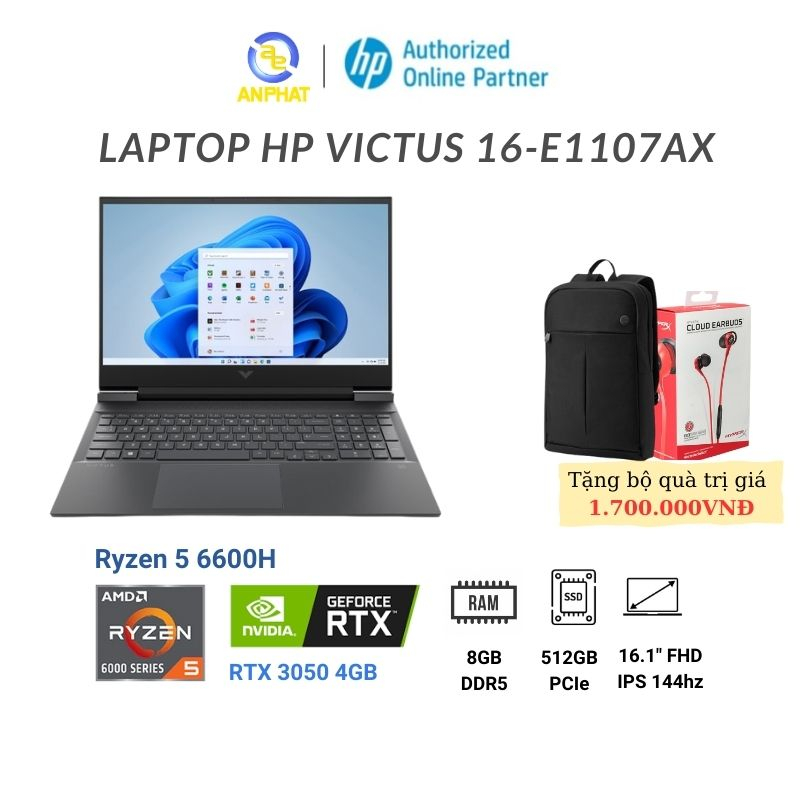 Laptop HP VICTUS 16-e1107AX (Ryzen 5-6600H | TX 3050 4GB)