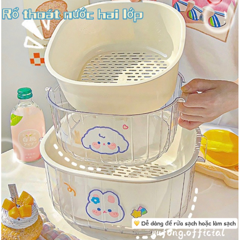 Rổ nhựa rửa rau củ quả 2 lớp kèm chậu siêu xinh, rổ nhựa đựng rau củ ...