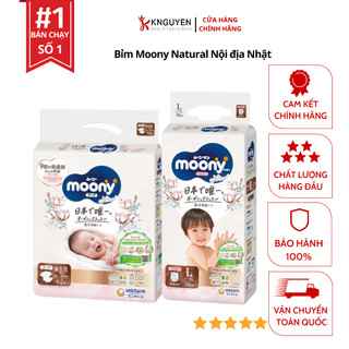 Tã/Bỉm Moony Natural nội địa Nhật Bông Organic - Dán/quần NB63/S58/M46/L38/L36/XL32
