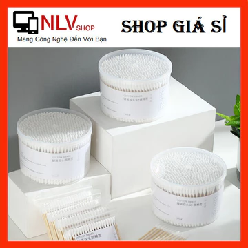 Hộp 500 Tăm Bông Ráy Tay Cotton 2 Đầu, Thiết Kế Thân Gỗ Tiện Lợi, Đa Năng, Tăm Bông Cotton Vệ Sinh 2 Đầu An Dễ Sử Dụng