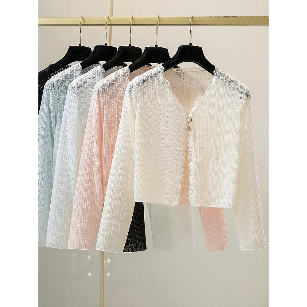 Áo khoác ren cardigan dáng croptop mỏng 1 cúc ( khuy) dáng Hàn Quốc ...