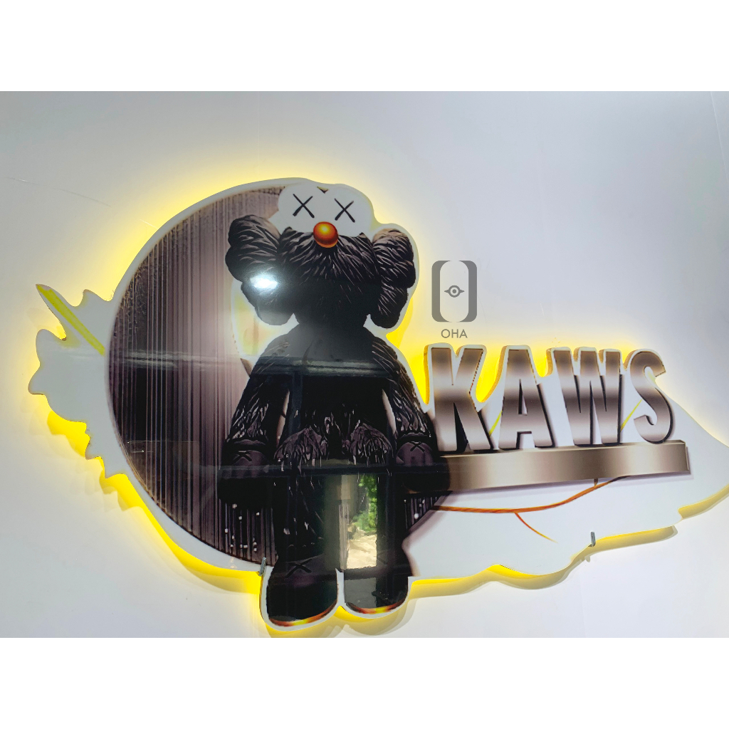 Tranh Đèn LED Cắt 3D Gấu Kaws BearBrick Trang Trí Phòng Khách, Quán Tiệm Shop OHA Decor