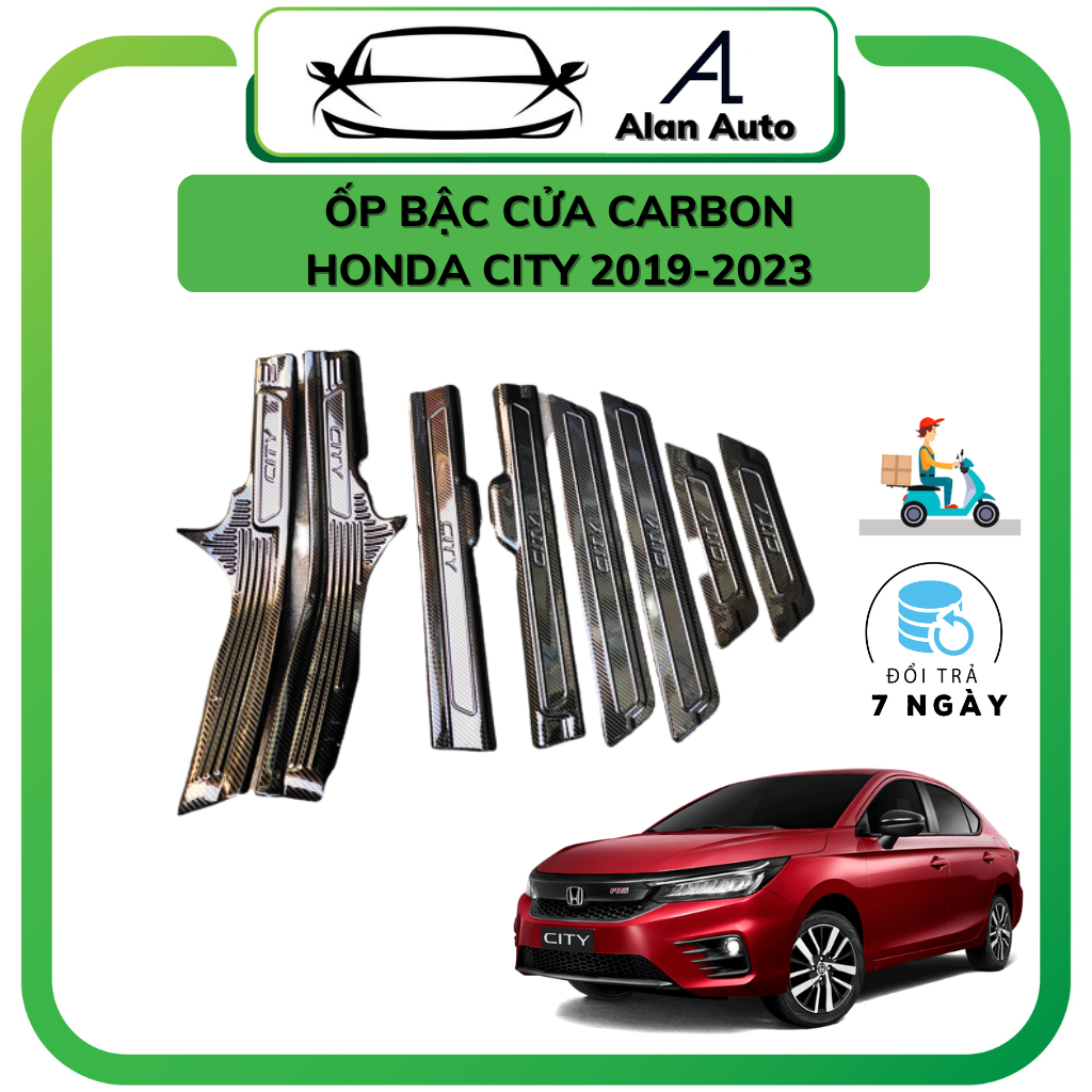 Ốp bậc cửa xe Honda City 2020 - 2023, Chất liệu hợp kim Carbon cao cấp,chống xước bậc cửa