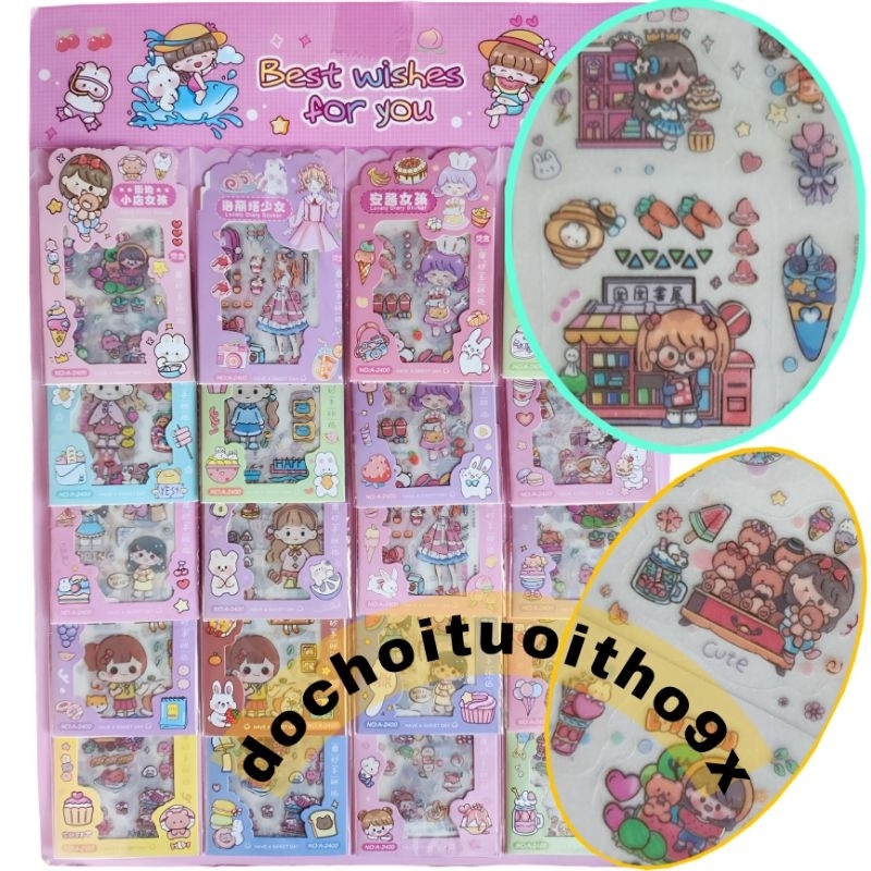 Bìa 20 bộ ( bộ 3 tờ ) nhãn dán sticker 3d Phiên bản best wishes for you ...