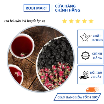 Trà bổ máu ích huyết lục vị (hắc kỷ tử, kỳ tử đỏ, dâu tằm, táo đỏ, nụ hồng, nụ nhài) robimart - 5 gói dùng thử