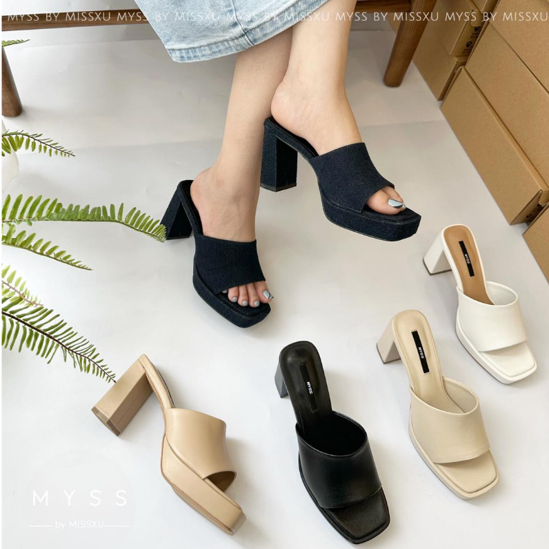 Giày guốc sục nữ MYSS bản ngang lớn phối đế đúp 9cm cao cấp - SU184