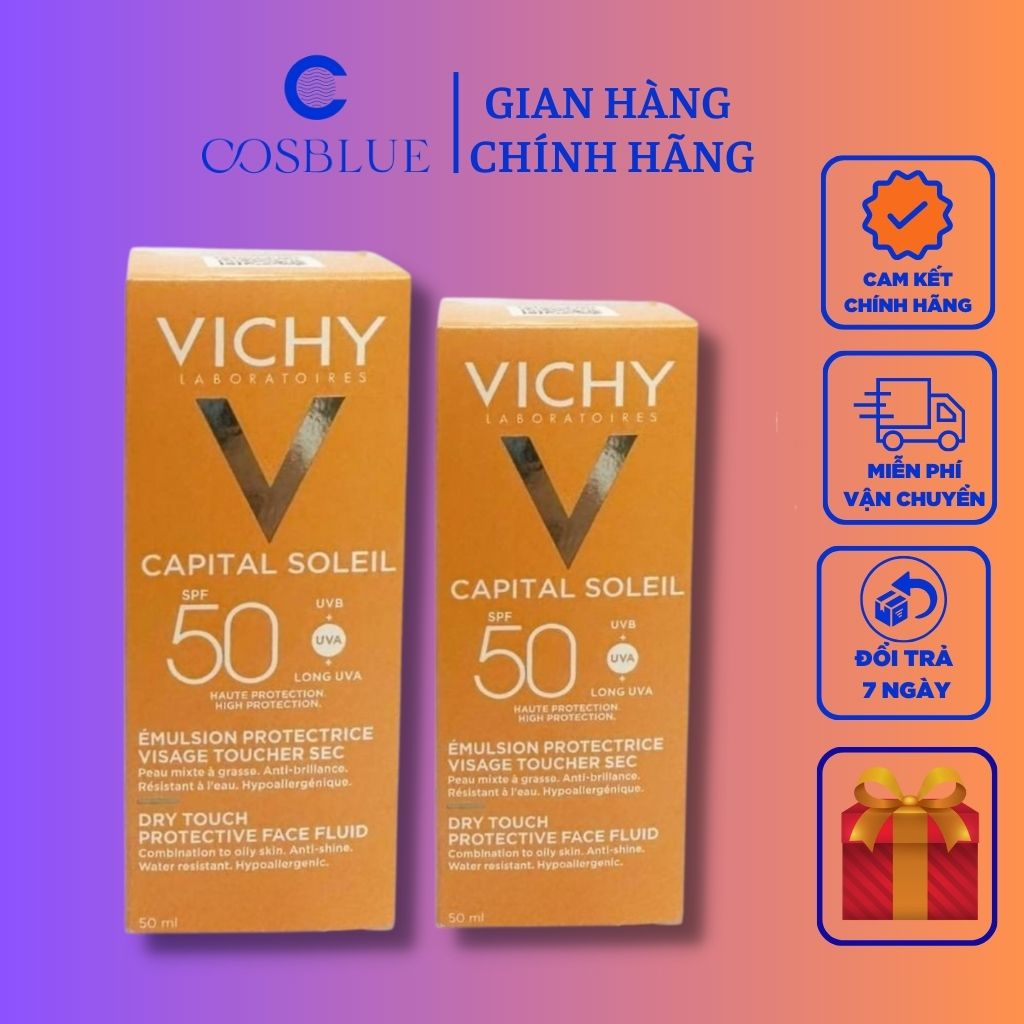 Kem chống nắng Vichy Capital Soleil SPF50 Cream/ Emulsion Toucher Sec Anti 50ml