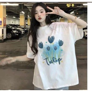 Áo thun phông tay nam nữ tay lỡ form rộng Unisex in hình hoa Tulip xinh