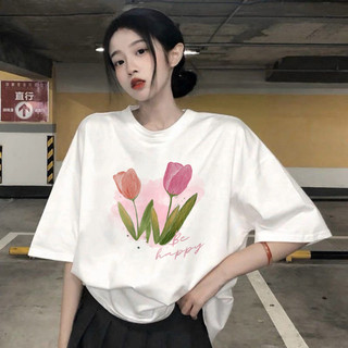 Áo thun phông tay nam nữ tay lỡ form rộng Unisex in hình hoa Tulip xinh