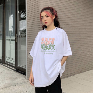 Áo thun phông tay nam nữ tay lỡ form rộng Unisex in hình hoa Tulip xinh