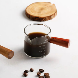 Cốc đong cà phê tay cầm gỗ, Cốc thủy tinh cán gỗ 100ml có vạch chia chất liệu thủy tinh thiết kế đẹp mắt sáng tạo