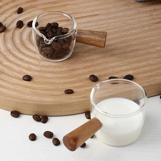 Cốc đong cà phê tay cầm gỗ, Cốc thủy tinh cán gỗ 100ml có vạch chia chất liệu thủy tinh thiết kế đẹp mắt sáng tạo