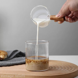 Cốc đong cà phê tay cầm gỗ, Cốc thủy tinh cán gỗ 100ml có vạch chia chất liệu thủy tinh thiết kế đẹp mắt sáng tạo