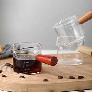 Cốc đong cà phê tay cầm gỗ, Cốc thủy tinh cán gỗ 100ml có vạch chia chất liệu thủy tinh thiết kế đẹp mắt sáng tạo