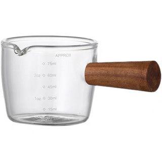 Cốc đong cà phê tay cầm gỗ, Cốc thủy tinh cán gỗ 100ml có vạch chia chất liệu thủy tinh thiết kế đẹp mắt sáng tạo