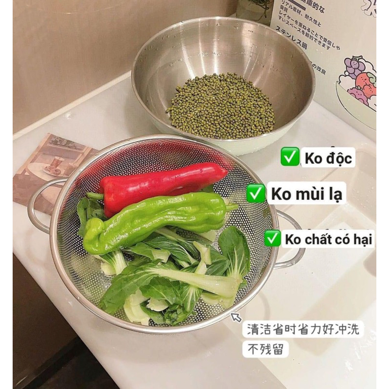 Bộ Chậu Rổ Inox 25cm Rửa Rau Củ Quả Vo Gạo Chia Vạch Đo Dung Tích Nước ...