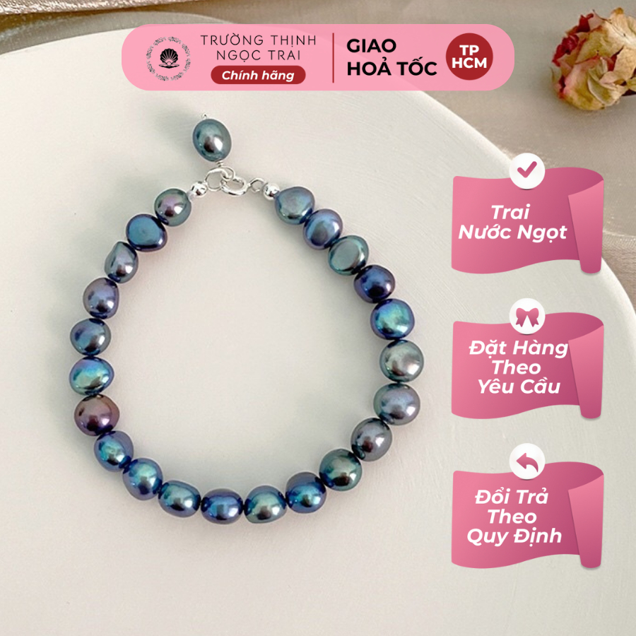 Ảnh Vòng Tay Ngọc Trai Hạt Dẹt Màu Đen Nước Ngọt Trẻ Trung, Dễ Thương - Ngọc Trai Trường Thịnh 1