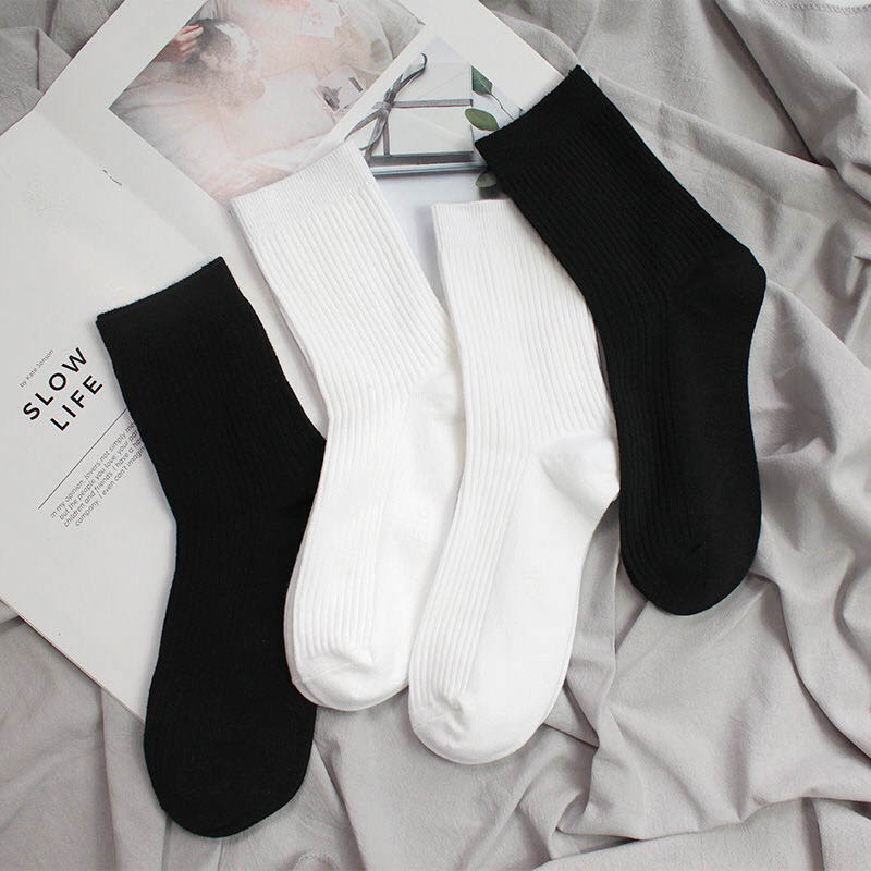 Tất vớ nam nữ tone màu trắng đen dễ mix đồ, chất liệu cotton thoáng khí - Ekiu Shop