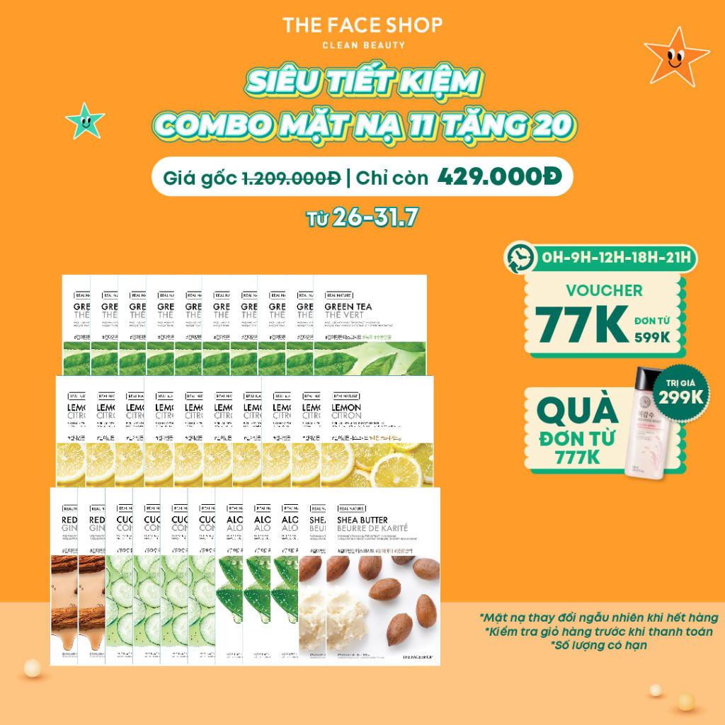 Combo 31 Mặt Nạ Real Nature THE FACE SHOP 20g (mix nhiều loại)