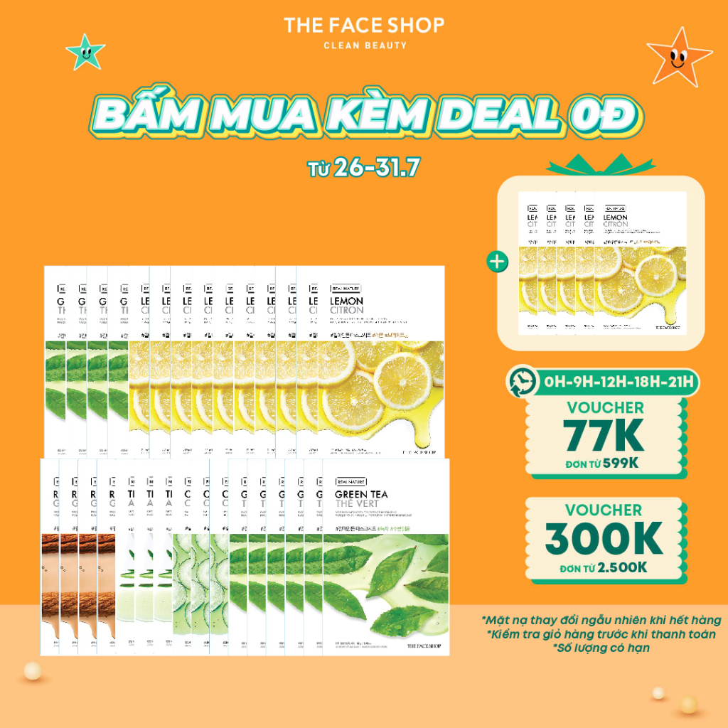 Combo 30 Mặt Nạ Real Nature The Face Shop 20G (mix nhiều loại)