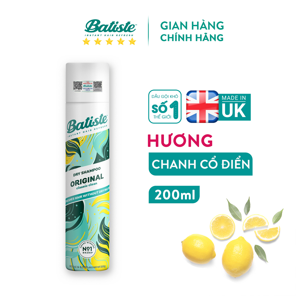 Dầu Gội Khô Hương Cổ Điển Batiste Dry Shampoo Clean & Classic Original 200ml