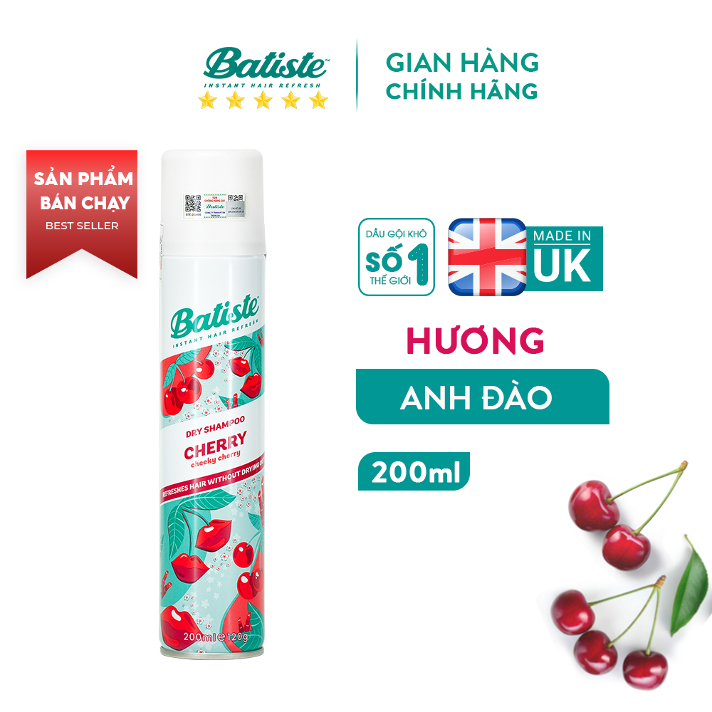Dầu Gội Khô Hương Anh Đào - Batiste Dry Shampoo Fruity & Cheeky Cherry 200ml