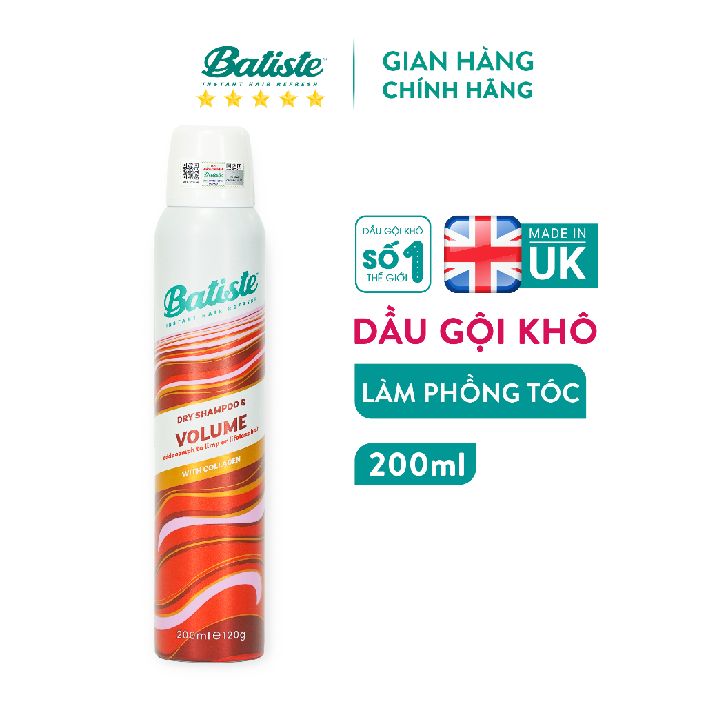 Dầu Gội Khô Batiste Dry Shampoo VOLUME Giúp Làm Phồng Tóc 200ml