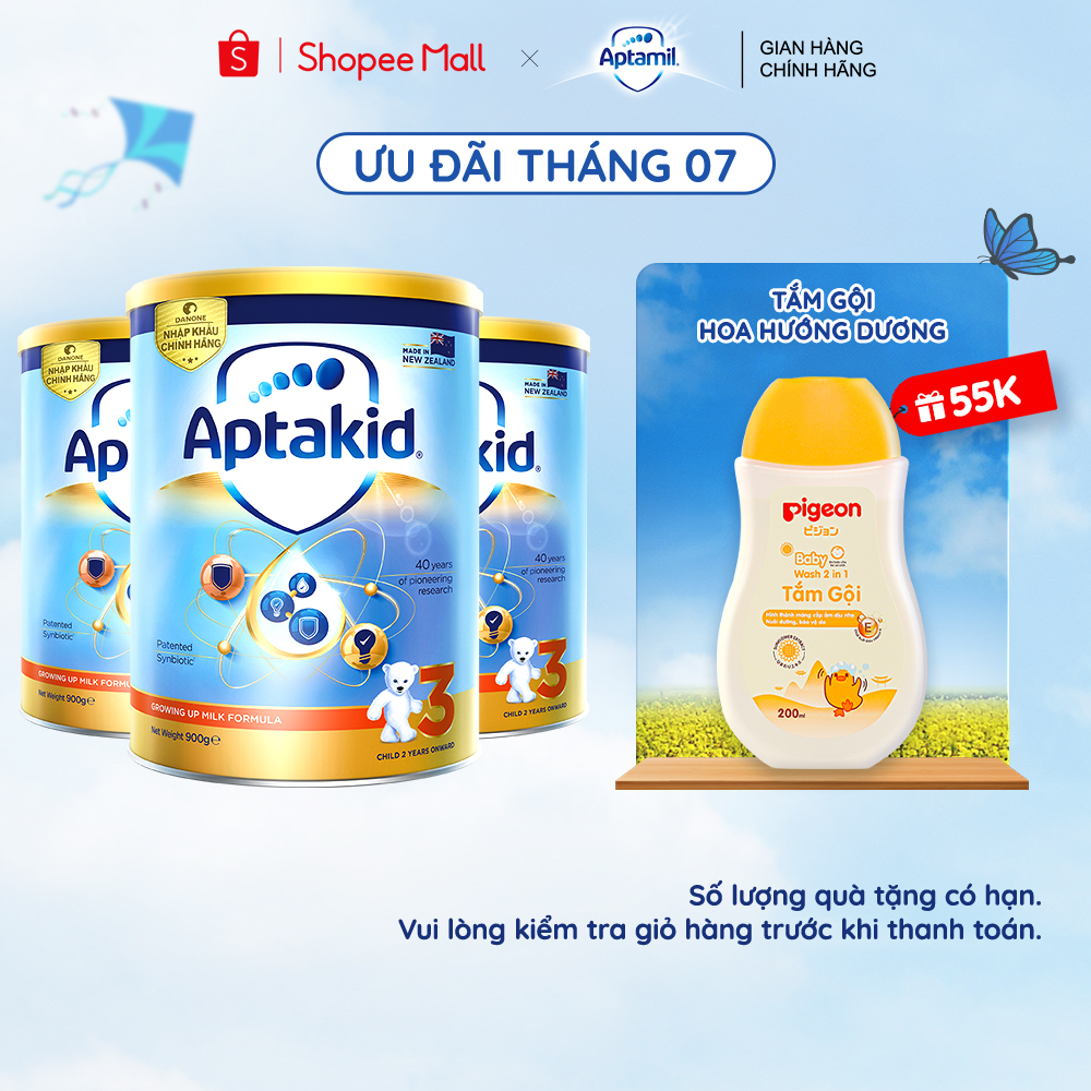 Combo 3 Sữa bột Aptakid New Zealand hộp thiếc 900g cho bé từ 24 tháng