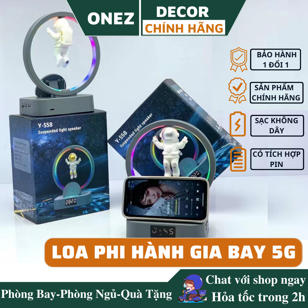 Loa bluetooth phi hành gia bay 5G có sạc không dây, đồng hồ, đèn ...