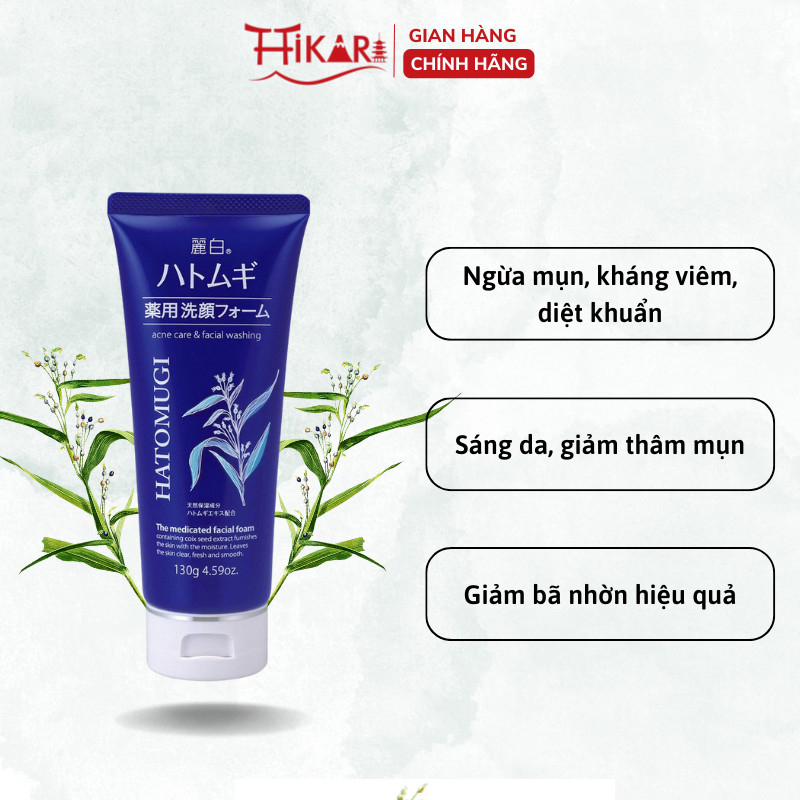 Ảnh Sữa rửa mặt ý dĩ ngừa mụn Reihaku Hatomugi The Medicated Facial Foam dưỡng ẩm sáng da 130g 2