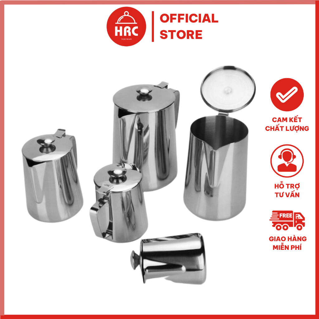 Ca đánh sữa inox cao cấp 304 có nắp đậy inox sáng bóng nhiều kích cỡ đủ ...