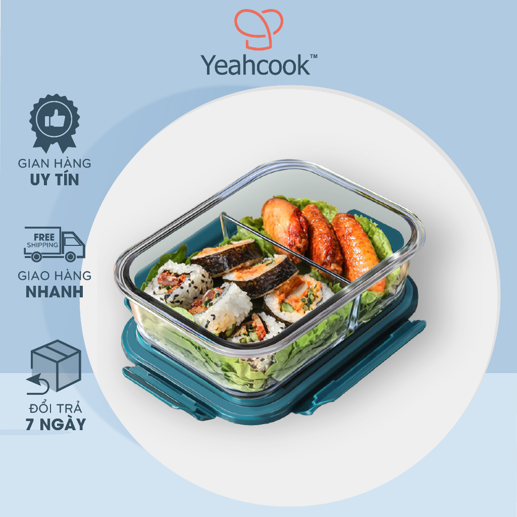 [Mã BMLTB35 giảm đến 35K đơn 99K] Hộp cơm thủy tinh chia ngăn cao cấp Yeahcook Glass Lunch Box