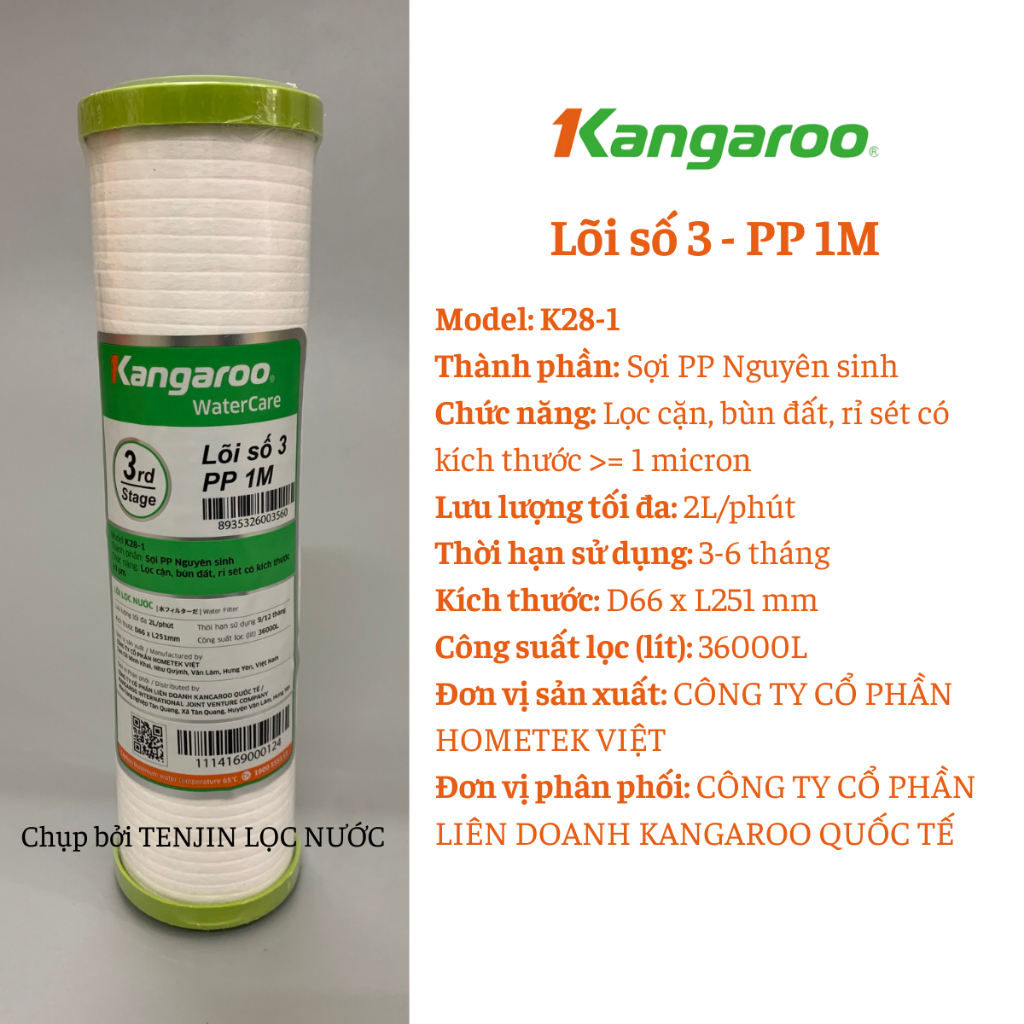 Lõi Lọc Thô Số 3 Kangaroo PP 1 Micron Chính Hãng Dành Cho Máy Lọc Nước RO