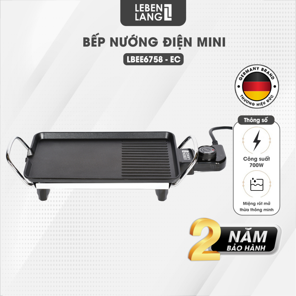 Bếp nướng điện không khói mini Lebenlang của Đức, công suất 700W, hàng chính hãng bảo hành 2 năm, LBEE6758-EC