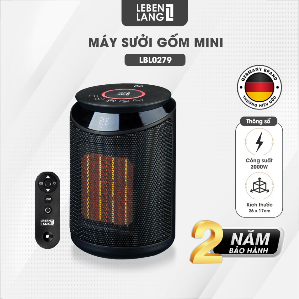Máy sưởi mini Lebenlang LBL0279, quạt sưởi gốm điện tự ngắt tiết kiệm điện không đốt oxy,an toàn cho gia đình-chính hãng