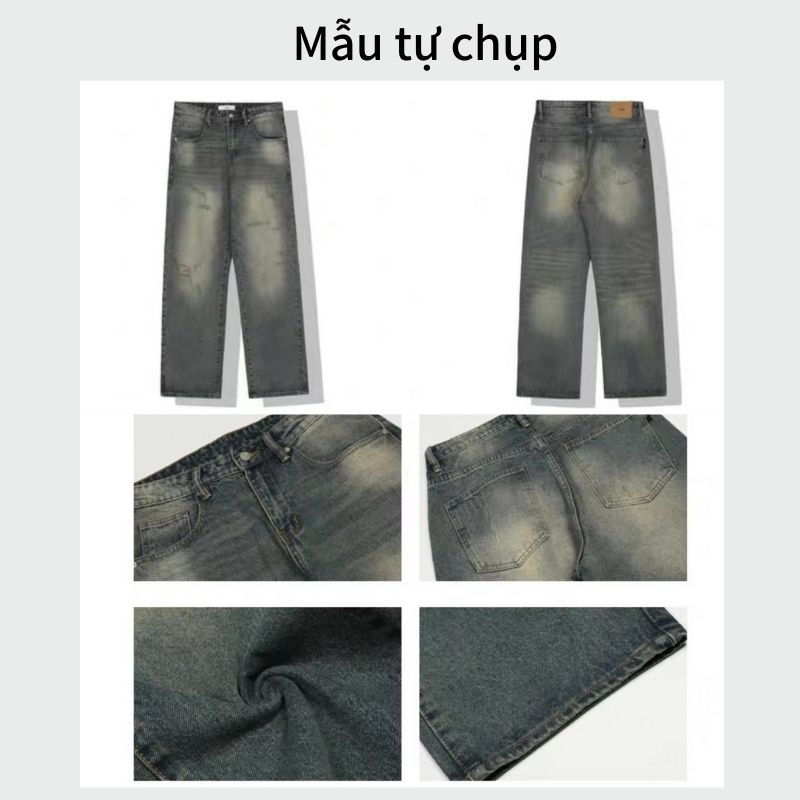 Quần jean rách tự nhiên màu vàng đất giặt retro phong cách Mỹ