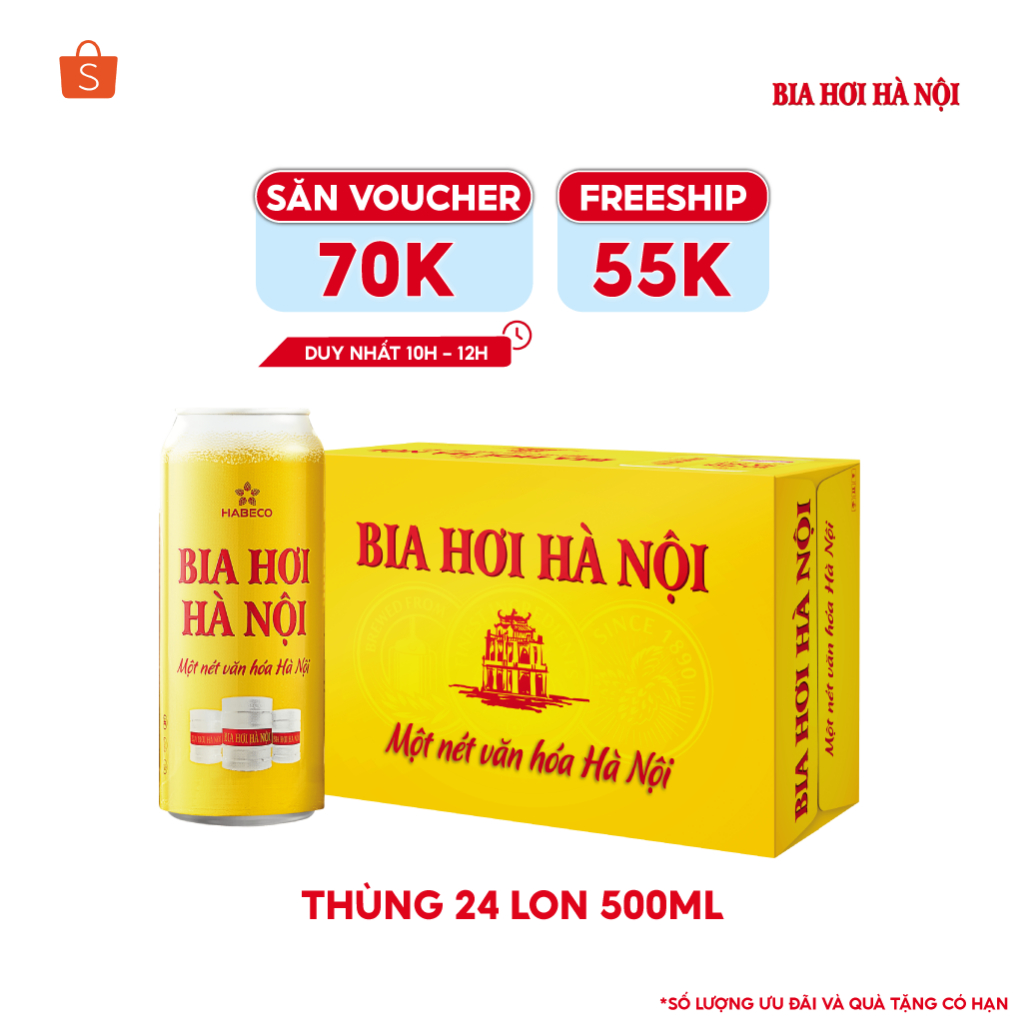 [Mã BMLT100 giảm đến 100K đơn 499K] Thùng 24 lon Bia Hơi Hà Nội - HABECO (500ml/lon)