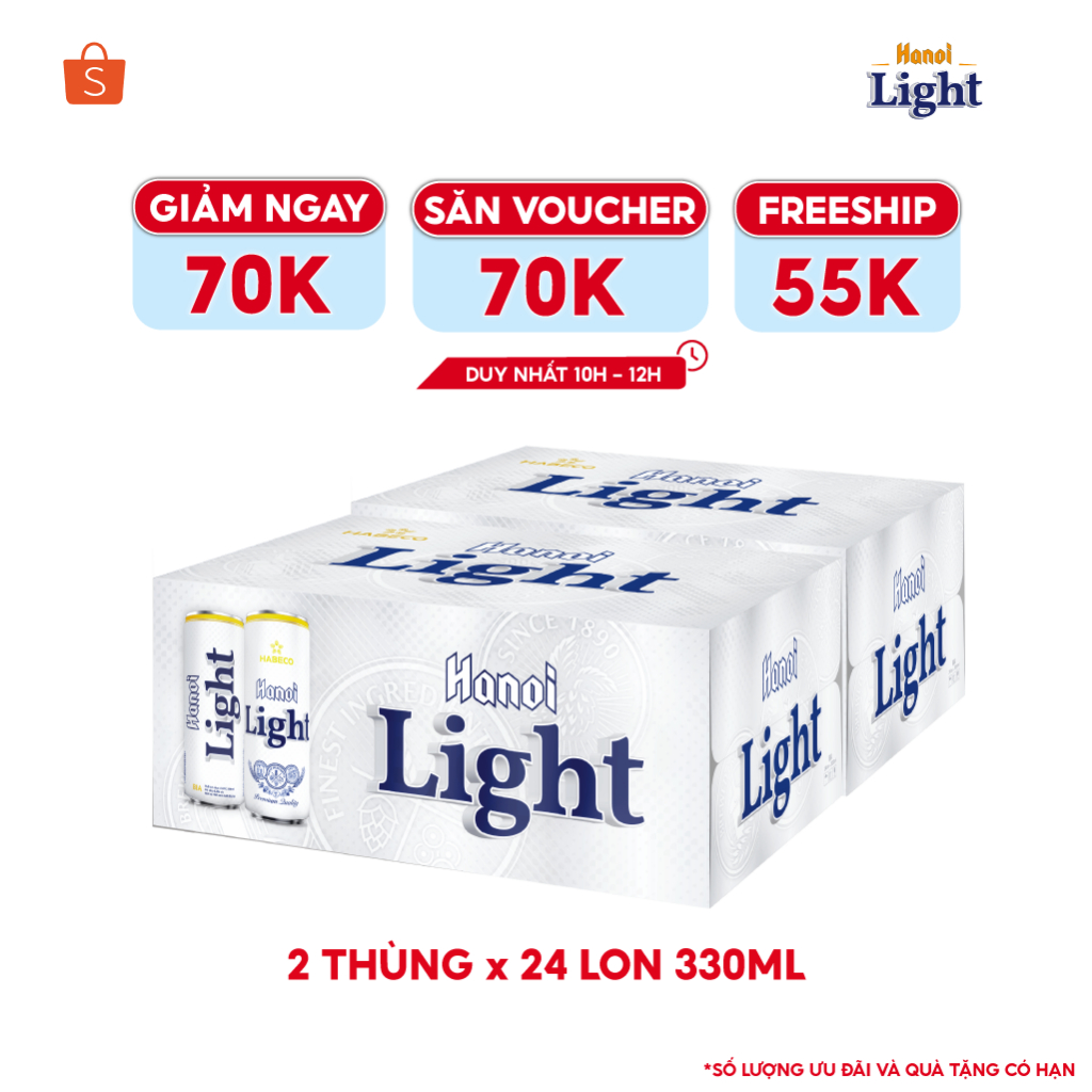 [Mã BMLTB35 giảm đến 35K đơn 99K] COMBO 2 Thùng 24 lon Bia Hanoi Light – HABECO (330ml/lon)
