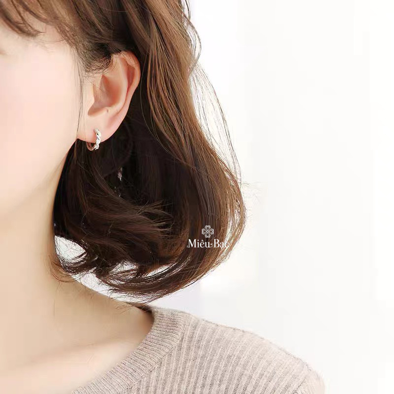 Ảnh Khuyên tai bạc nữ tròn xoắn đính đá Miêu Bạc bông tai nữ chất liệu Bạc S925 chốt cài chắc chắn phụ kiện trang sức MB62 3