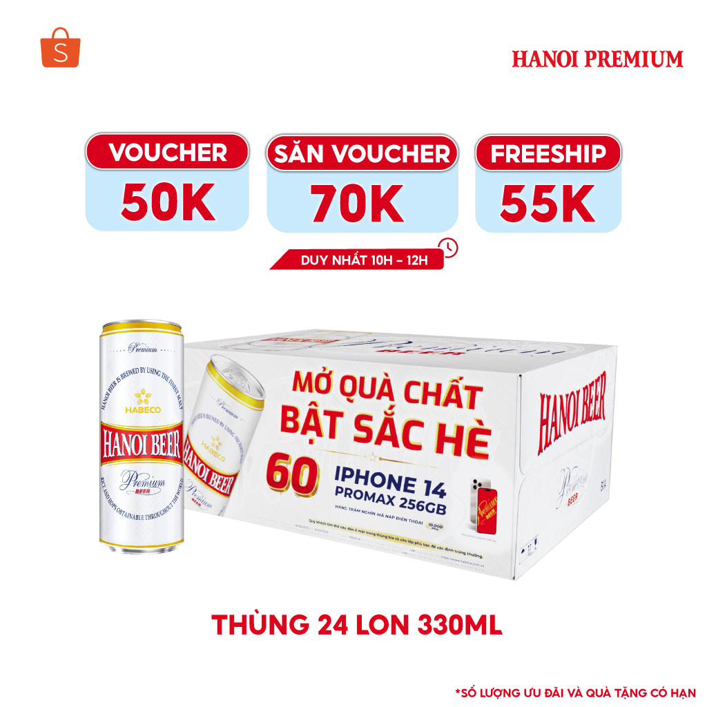 [Mã BMLTB35 giảm đến 35K đơn 99K] Thùng 24 lon Bia Hanoi Premium Khuyến mại hè - HABECO (330ml/lon)