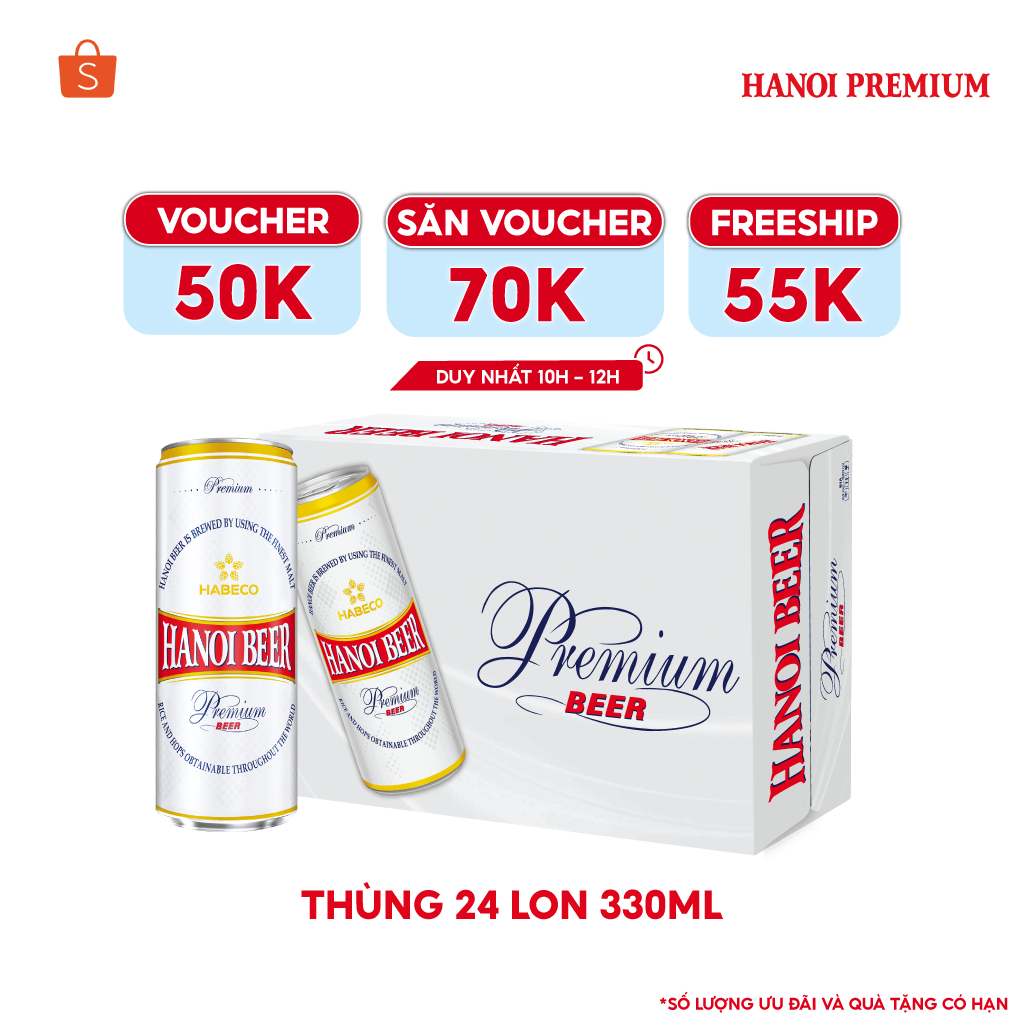 [Mã BMLTB35 giảm đến 35K đơn 99K] HỎA TỐC HÀ NỘI - Thùng 24 lon Bia Hanoi Premium - HABECO (330ml/lon)