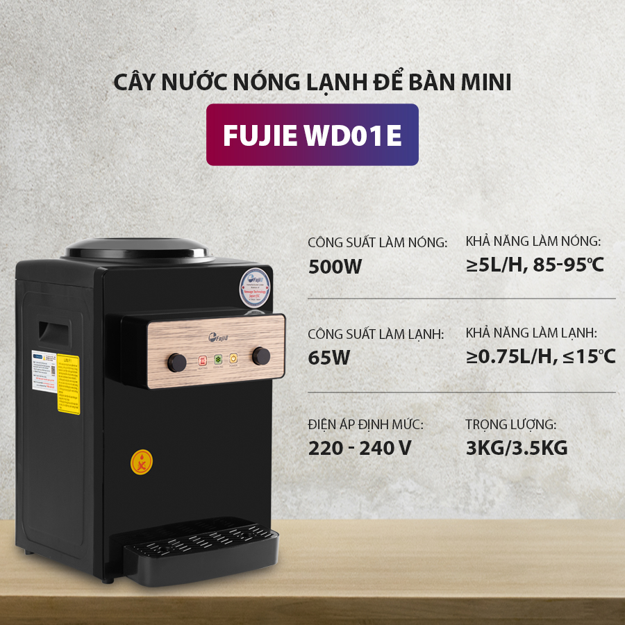 Cây nước nóng lạnh WD10E mini để bàn, làm lạnh bằng chip điện tử, công nghệ bảo hành 24 tháng