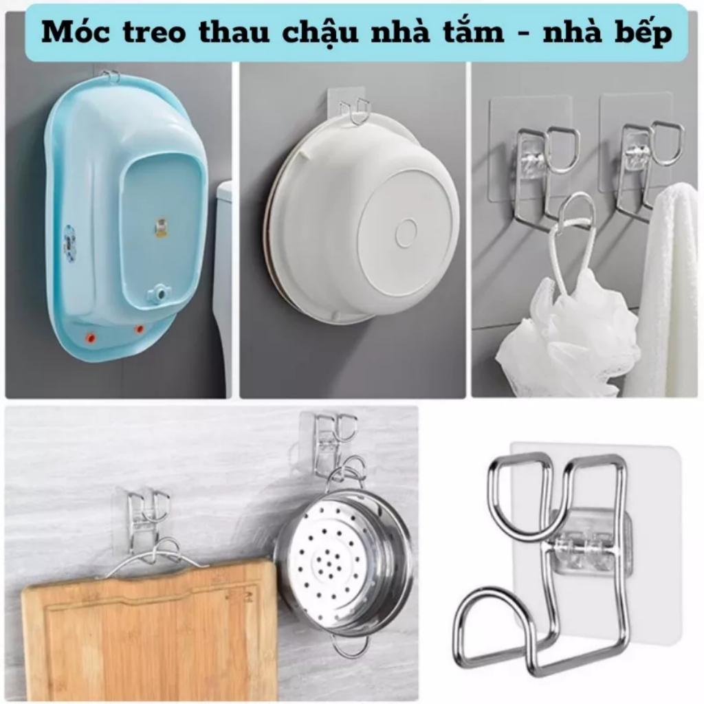 Móc dán tường inox treo chậu rổ thau thớt nhà bếp, phòng tắm siêu chắc ...