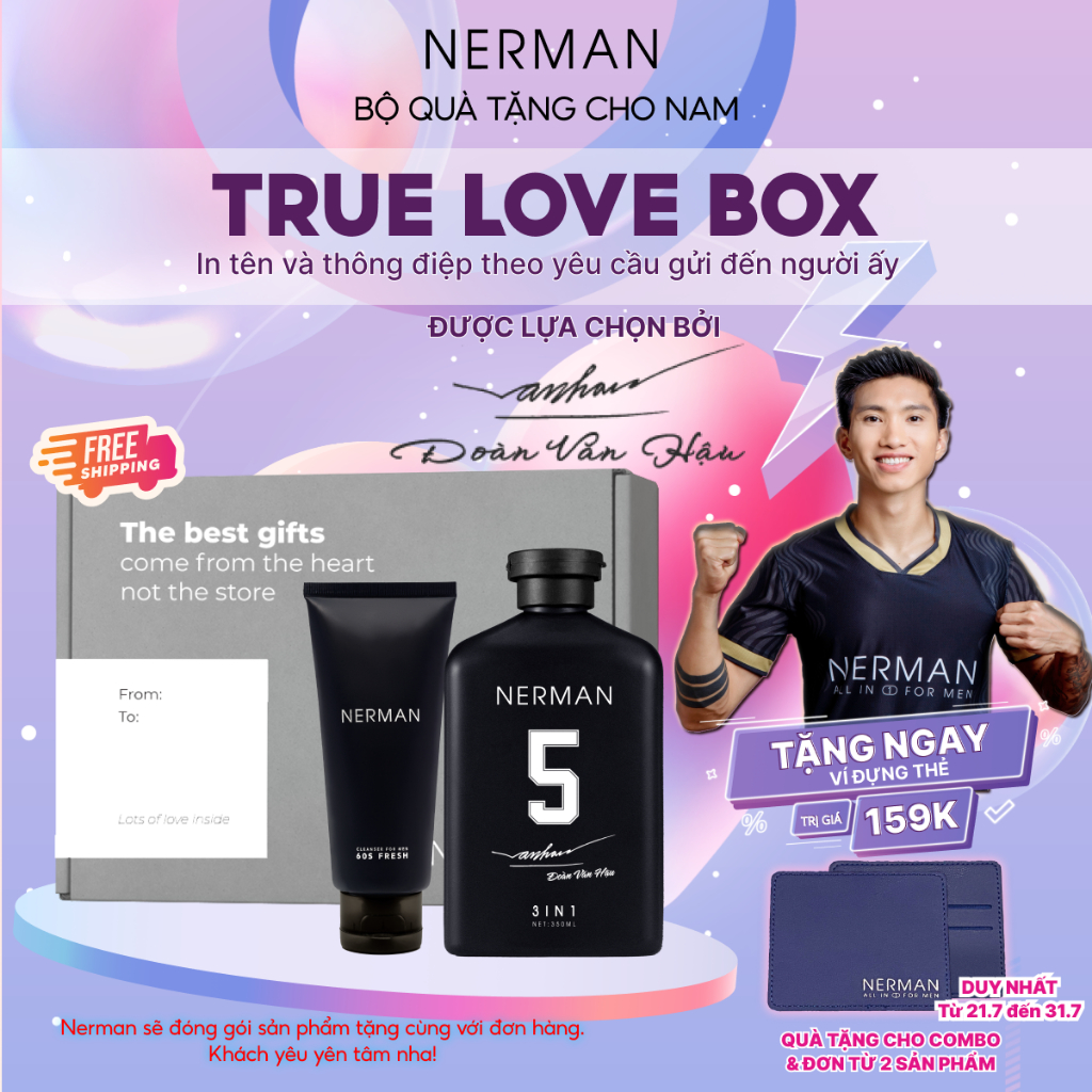 [BẢN GIỚI HẠN]Bộ quà tặng nam giới - TRUE LOVE BOX - Sữa tắm gội hương nước hoa 350ml & Gel rửa mặt 100ml