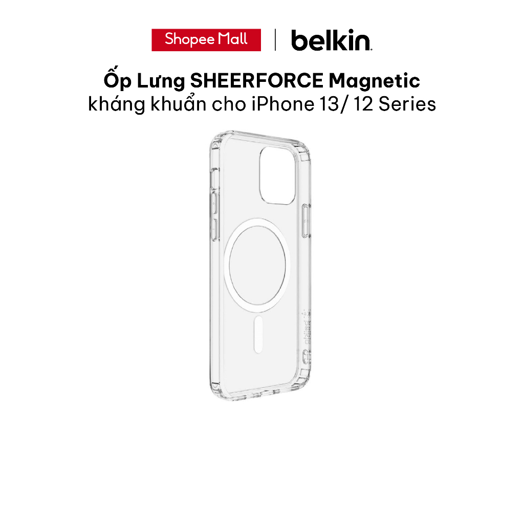 Ốp Lưng SHEERFORCE Magnetic Kháng Khuẩn Belkin cho iPhone 13/ 12 Series - Hàng chính hãng